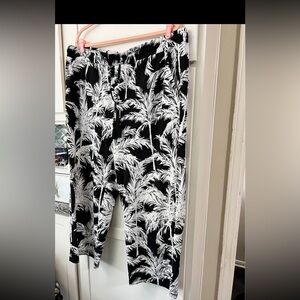 Belle beach Kim Gravel Black and White Palm Tree Print Cabana Pants XL Tall QVC